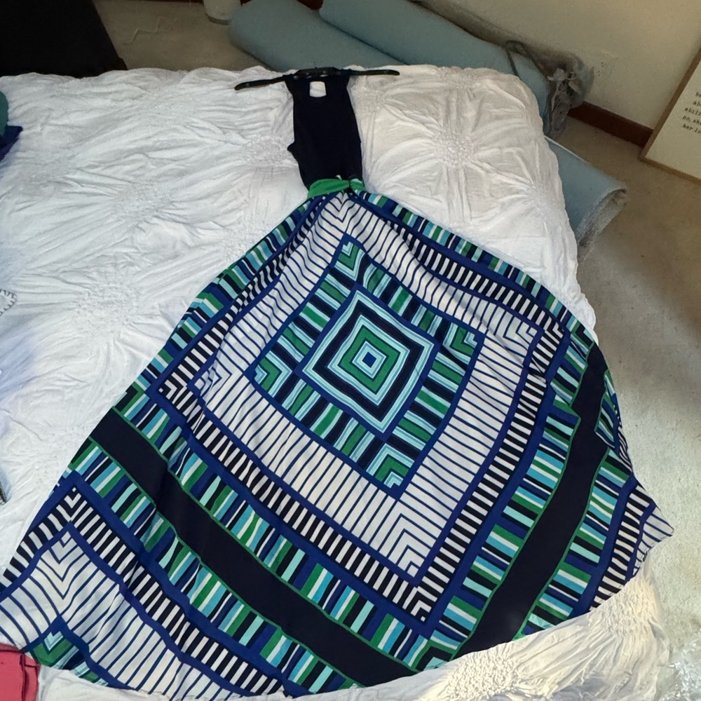 Eliza J Blue and Green A-Line Skirt